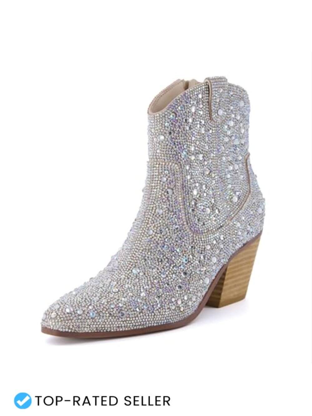 Rhinestone Cowboy Ankle Boots with Memory Foam, Sparkly Western Booties